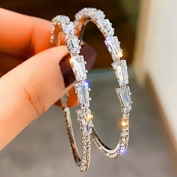 Jewelry - NEW 925 White Sapphire Silver Hoop Earrings